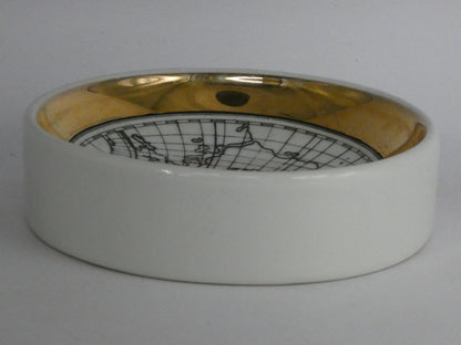 Authentic Piero Fornasetti ‘Antichi Planisferi’ Porcelain Dish / Coaster with Gold Rim | Mid-Century Italian Design