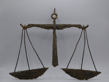 Vintage Brutalist Libra Zodiac Wall Plaque Sculpture | 1960s–1970s Cast Bronze Effect Scales Star Sign Art