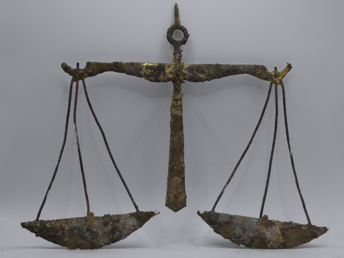 Vintage Brutalist Libra Zodiac Wall Plaque Sculpture | 1960s–1970s Cast Bronze Effect Scales Star Sign Art