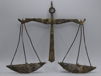 Vintage Brutalist Libra Zodiac Wall Plaque Sculpture | 1960s–1970s Cast Bronze Effect Scales Star Sign Art