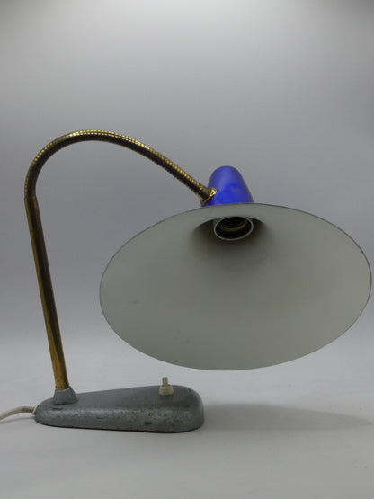Vintage Mid-Century Modern Gooseneck Desk Lamp – Fully Tested – Adjustable Brass Arm & Metal Shade