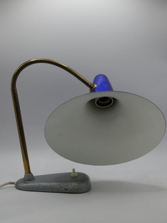 Vintage Mid-Century Modern Gooseneck Desk Lamp – Fully Tested – Adjustable Brass Arm & Metal Shade