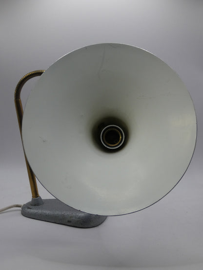 Vintage Mid-Century Modern Gooseneck Desk Lamp – Fully Tested – Adjustable Brass Arm & Metal Shade