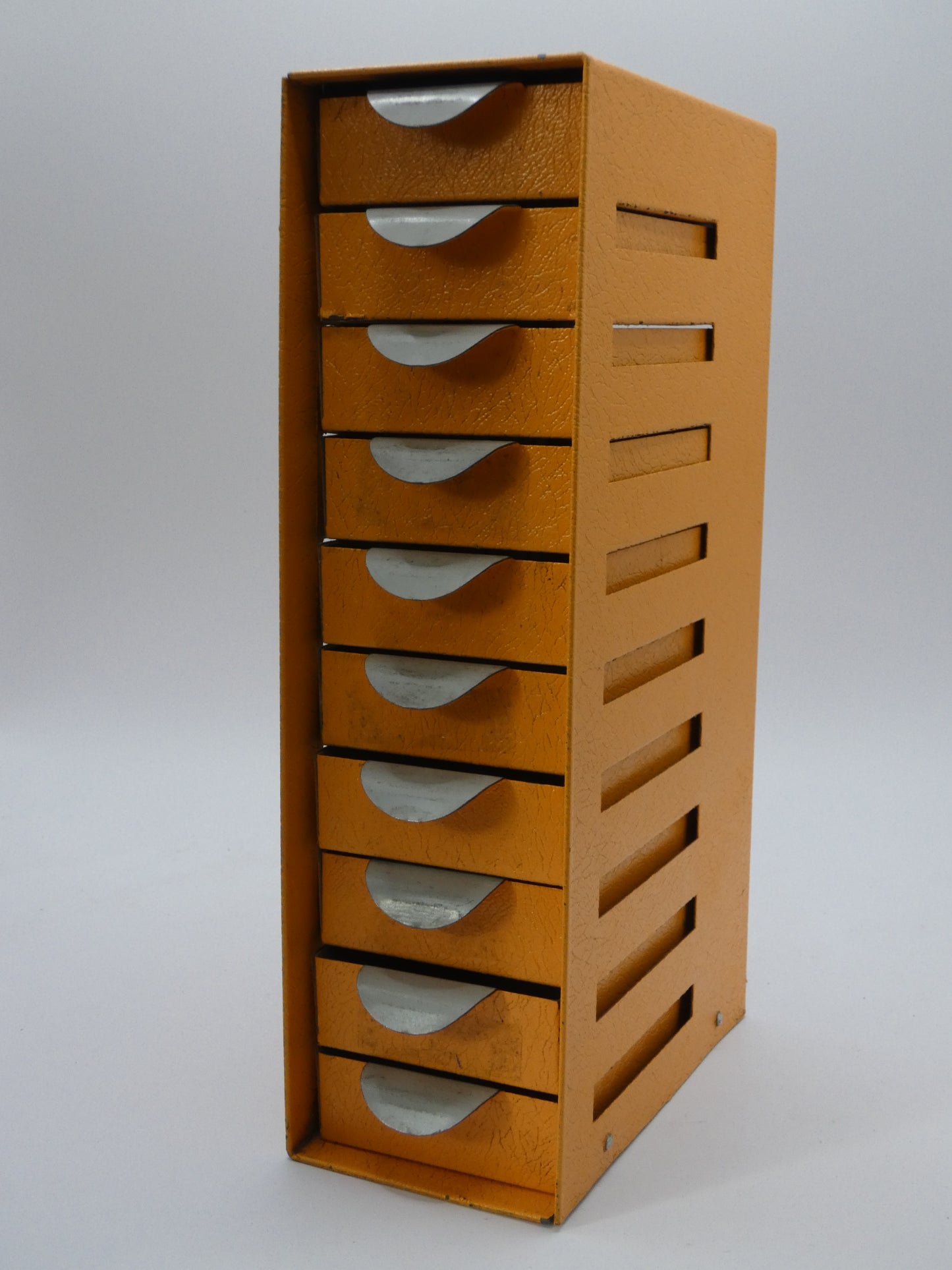 Unique Modernist Industrial Metal Desk Tidy / Multi-Drawer Storage Unit in Textured Orange Peel Finish