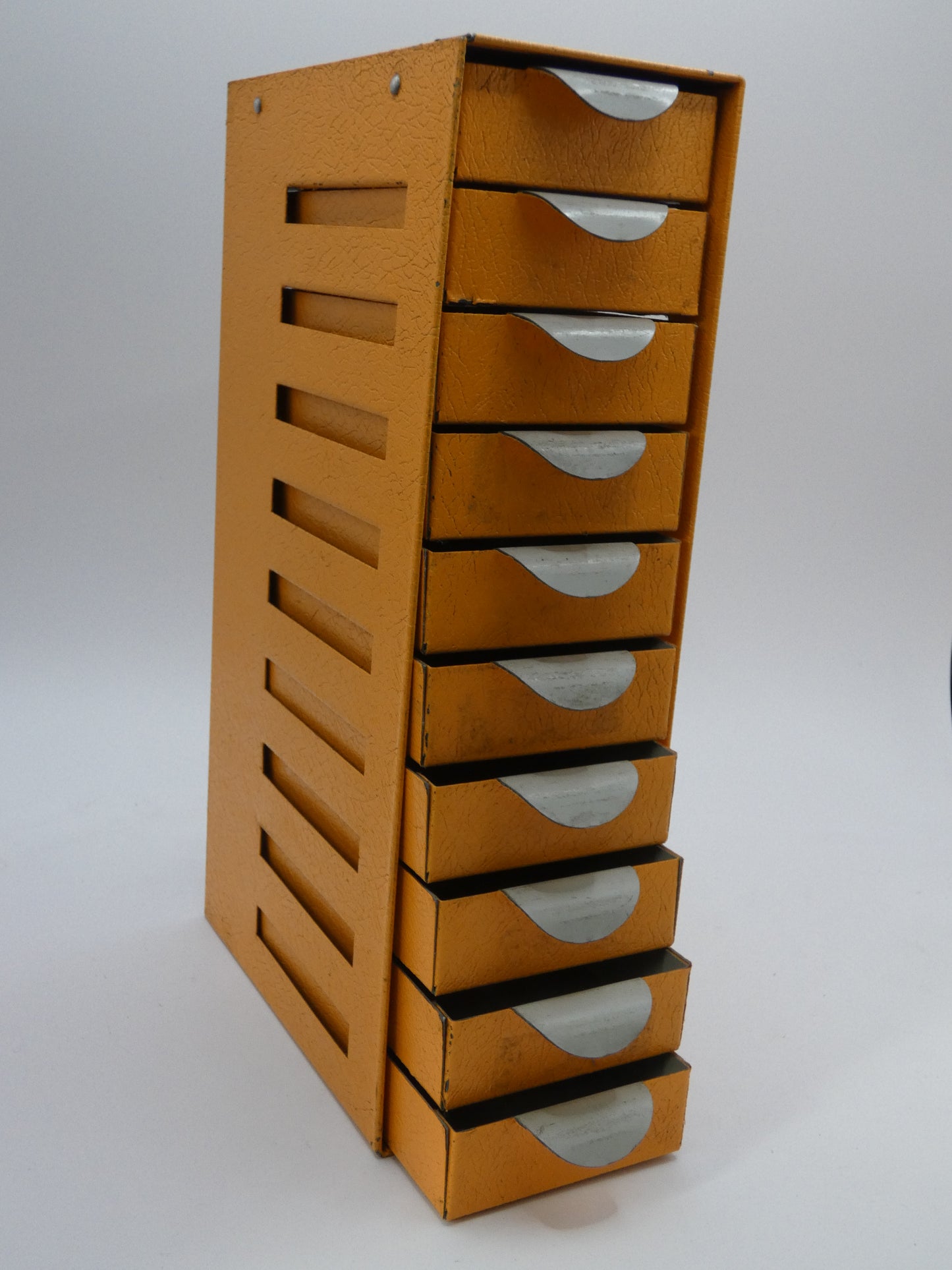 Unique Modernist Industrial Metal Desk Tidy / Multi-Drawer Storage Unit in Textured Orange Peel Finish
