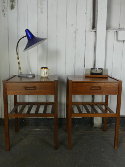 Pair of Vintage Meyer Mid-Century Modern Teak Bedside Tables / Nightstands – Danish Style