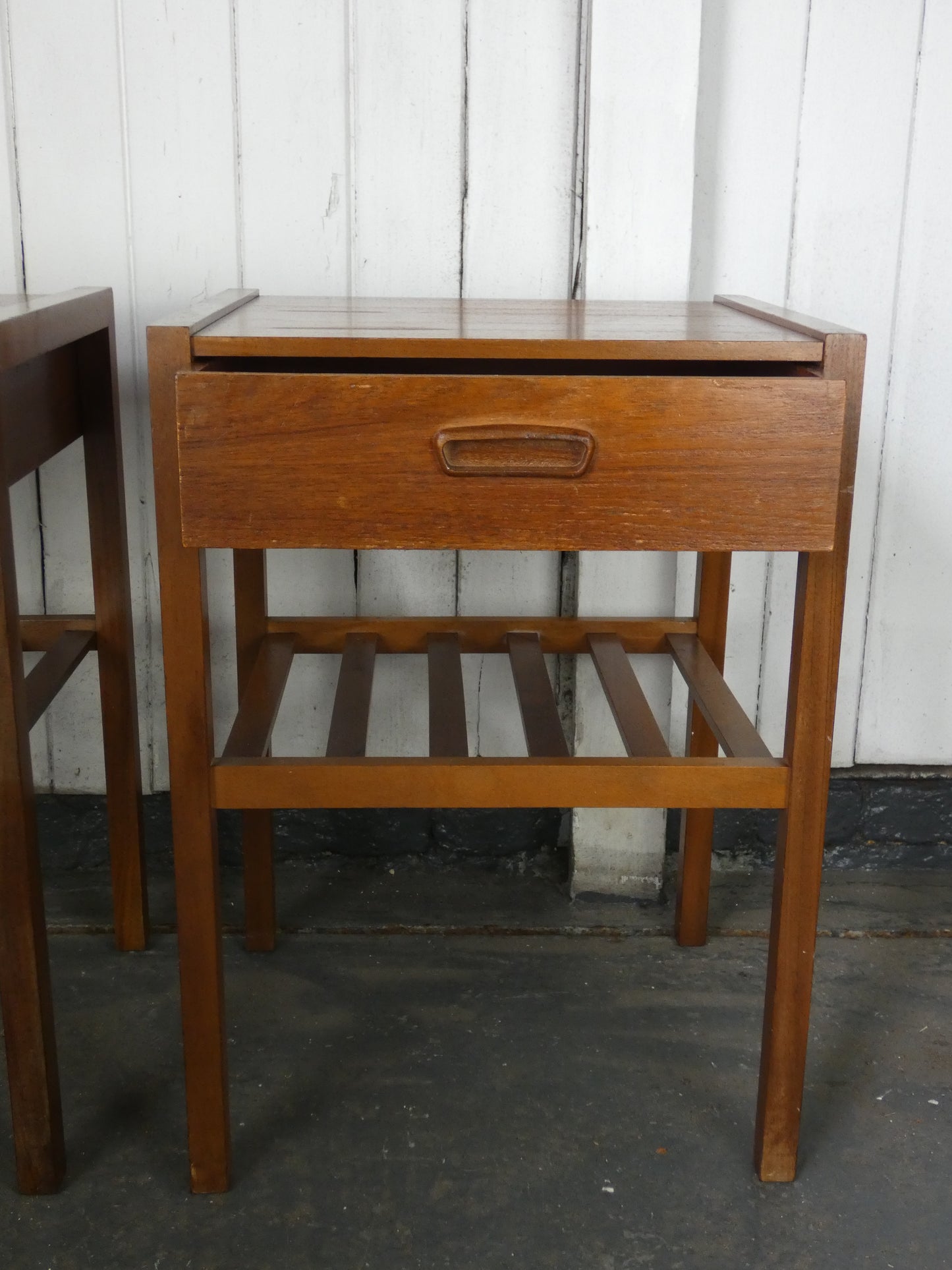 Pair of Vintage Meyer Mid-Century Modern Teak Bedside Tables / Nightstands – Danish Style