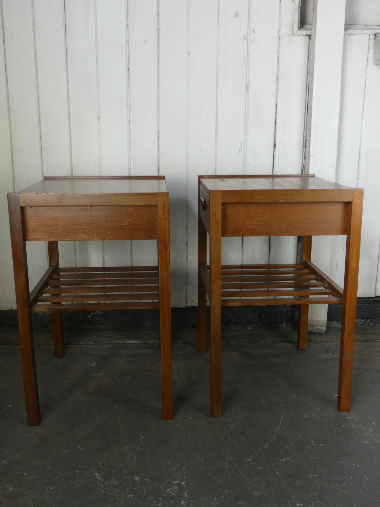 Pair of Vintage Meyer Mid-Century Modern Teak Bedside Tables / Nightstands – Danish Style