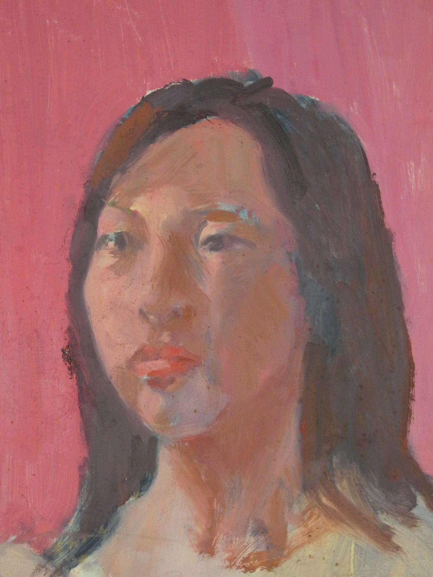 Woman Against a Crimson Ground Mid-Century Modernist Oil on Board