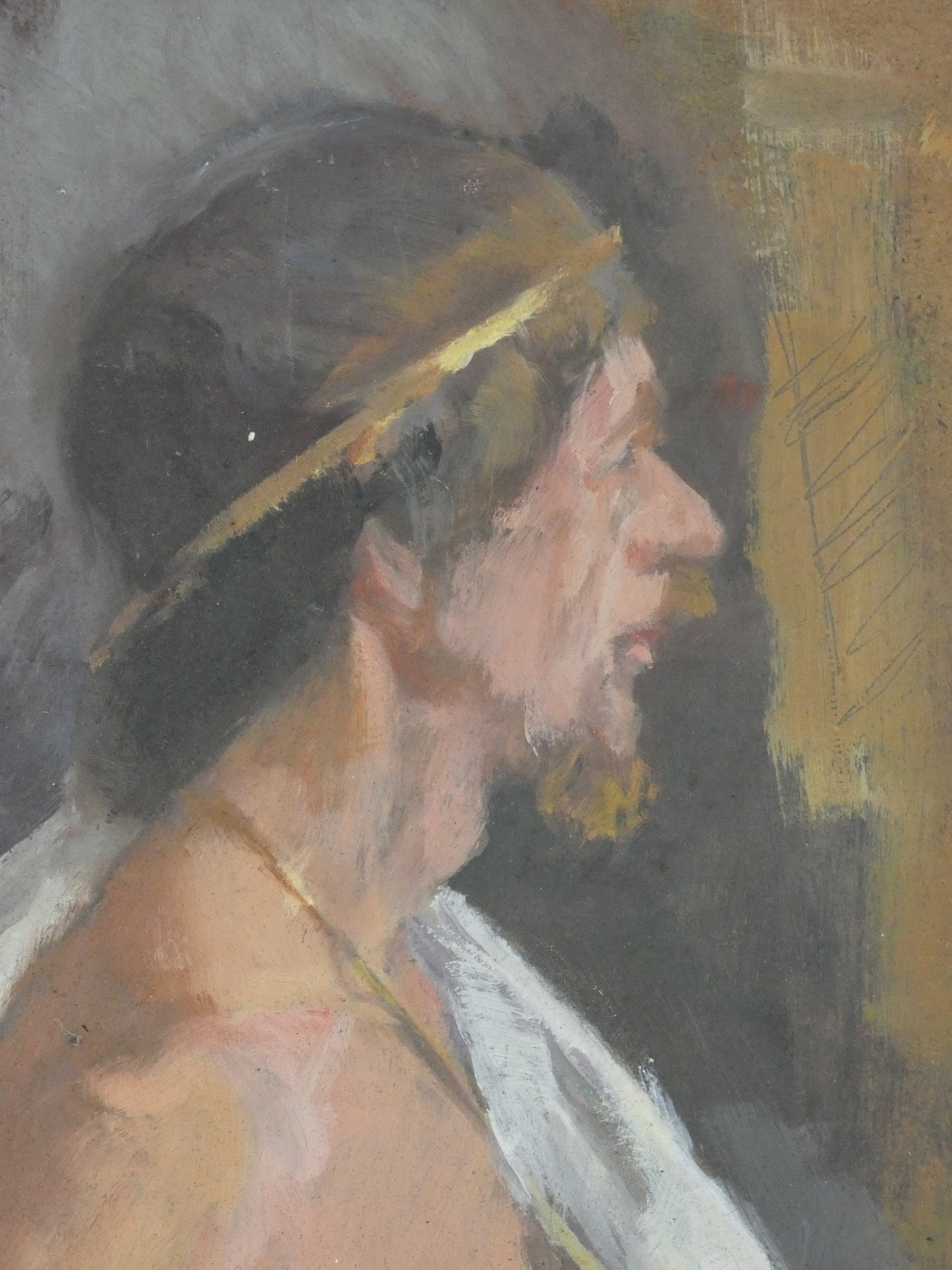 Classical Male Figure in Profile Mid-Century Modernist Oil on Board | Figurative Study