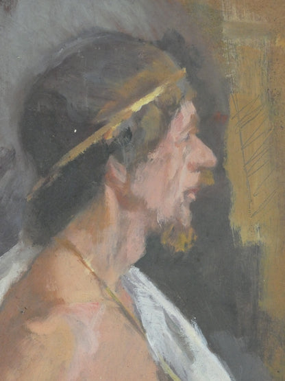 Classical Male Figure in Profile Mid-Century Modernist Oil on Board | Figurative Study