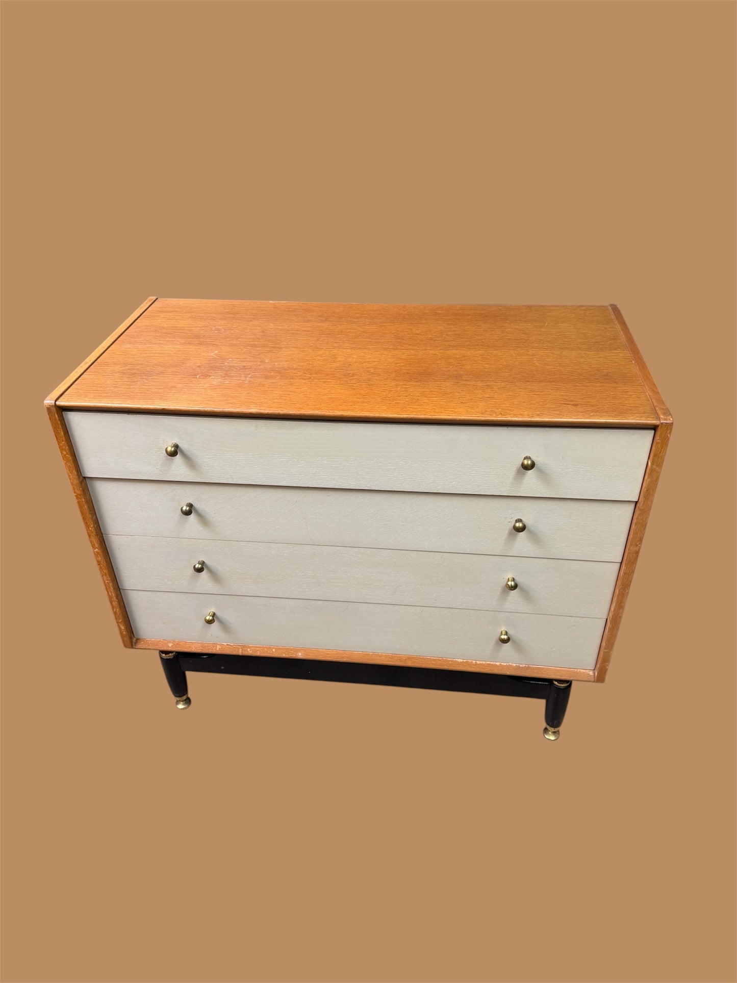 Vintage G-Plan Chinese White Chest of Drawers – E. Gomme 1950s Mid Century Modern Oak & Brass