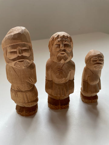 3  Scandinavian Wooden Carved Figures - Mid century Brothers ! xmas