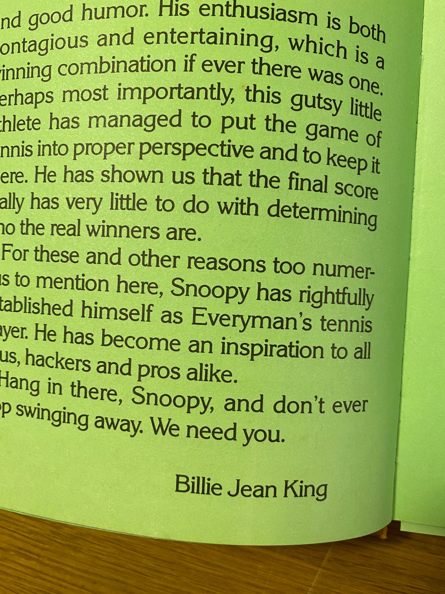 Snoopy's Tennis Book Charles M. Schulz Introduction by Billie Jean King 1979