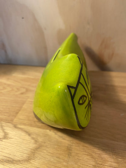 Vintage Mid century Modern Baldelli figural lime green Cat bank Italian ceramic MCM