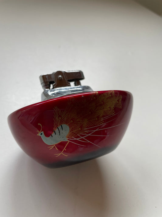 Peacock design red lighter Japanese Mid century