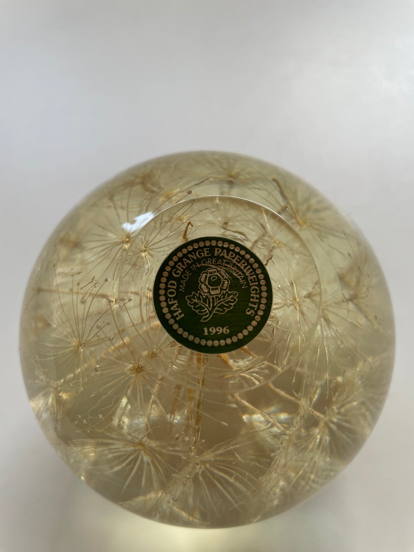 Dried flower set in a resin sphere