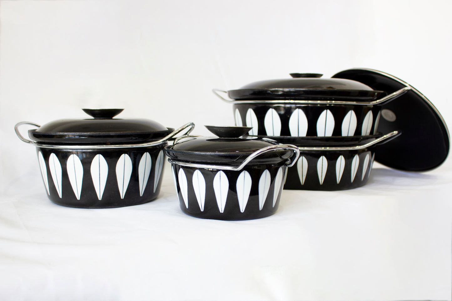 Cathrineholm Pots - NEW OLD STOCK Black / White  Rare WOW