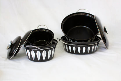 Cathrineholm Pots - NEW OLD STOCK Black / White  Rare WOW