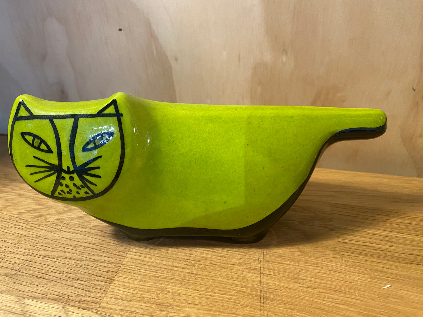 Vintage Mid century Modern Baldelli figural lime green Cat bank Italian ceramic MCM
