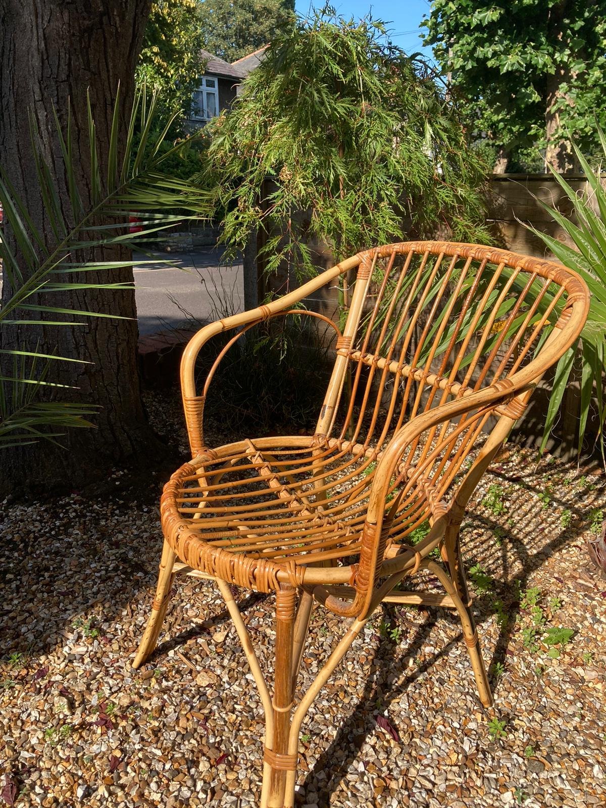 Vintage Mid Century Bamboo Armchair Wicker Boho Tiki Cane