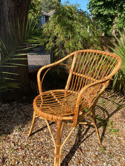 Vintage Mid Century Bamboo Armchair Wicker Boho Tiki Cane