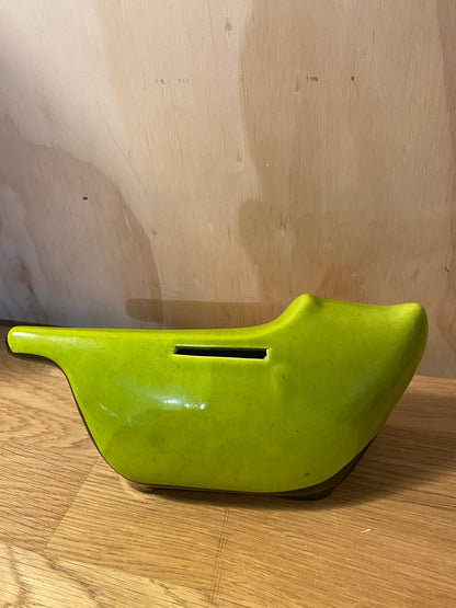 Vintage Mid century Modern Baldelli figural lime green Cat bank Italian ceramic MCM