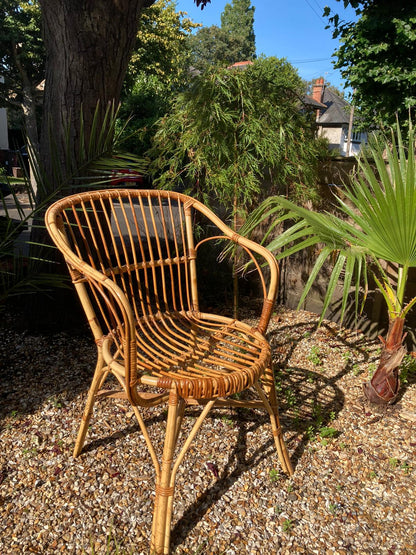 Vintage Mid Century Bamboo Armchair Wicker Boho Tiki Cane