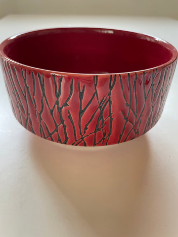 Red ceramic bamboo patterned dish / pot 50s / 60s