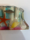 1950s Lucite Desk Temp Gauge  - Seaside fish n shell design