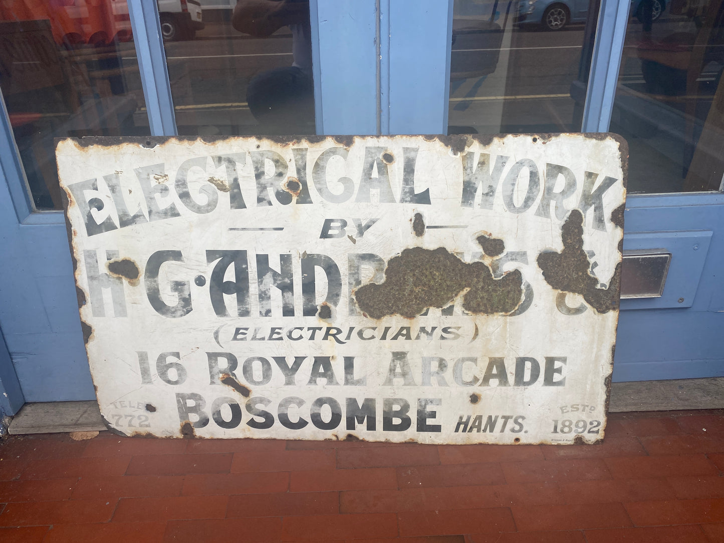 Vintage Electrical Work Enamel Sign: H G Andrews   - Boscombe Hants -  Patina