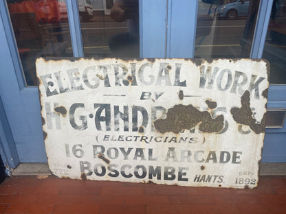 Vintage Electrical Work Enamel Sign: H G Andrews   - Boscombe Hants -  Patina