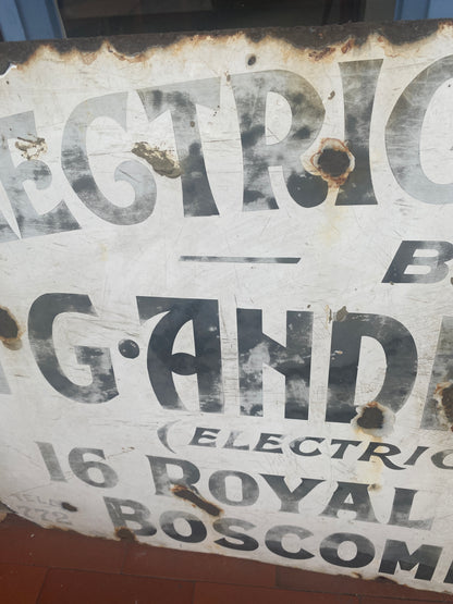 Vintage Electrical Work Enamel Sign: H G Andrews   - Boscombe Hants -  Patina