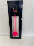80s Black and neon pink wall clock with pendulum