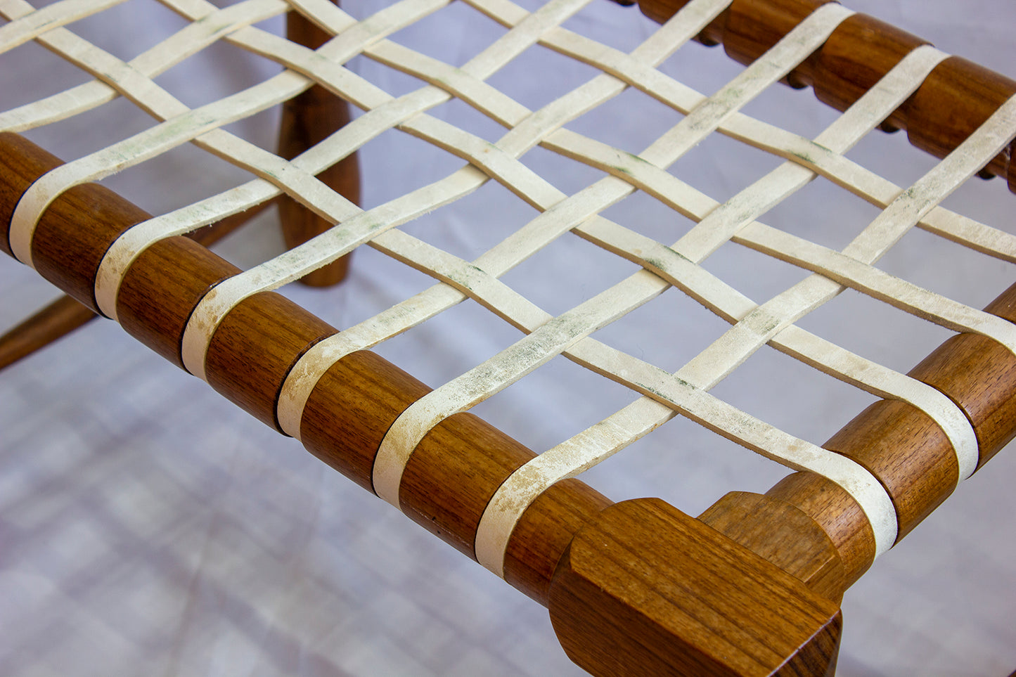 Fechters Foot stool -  Mid Century  60s Wood n Leather