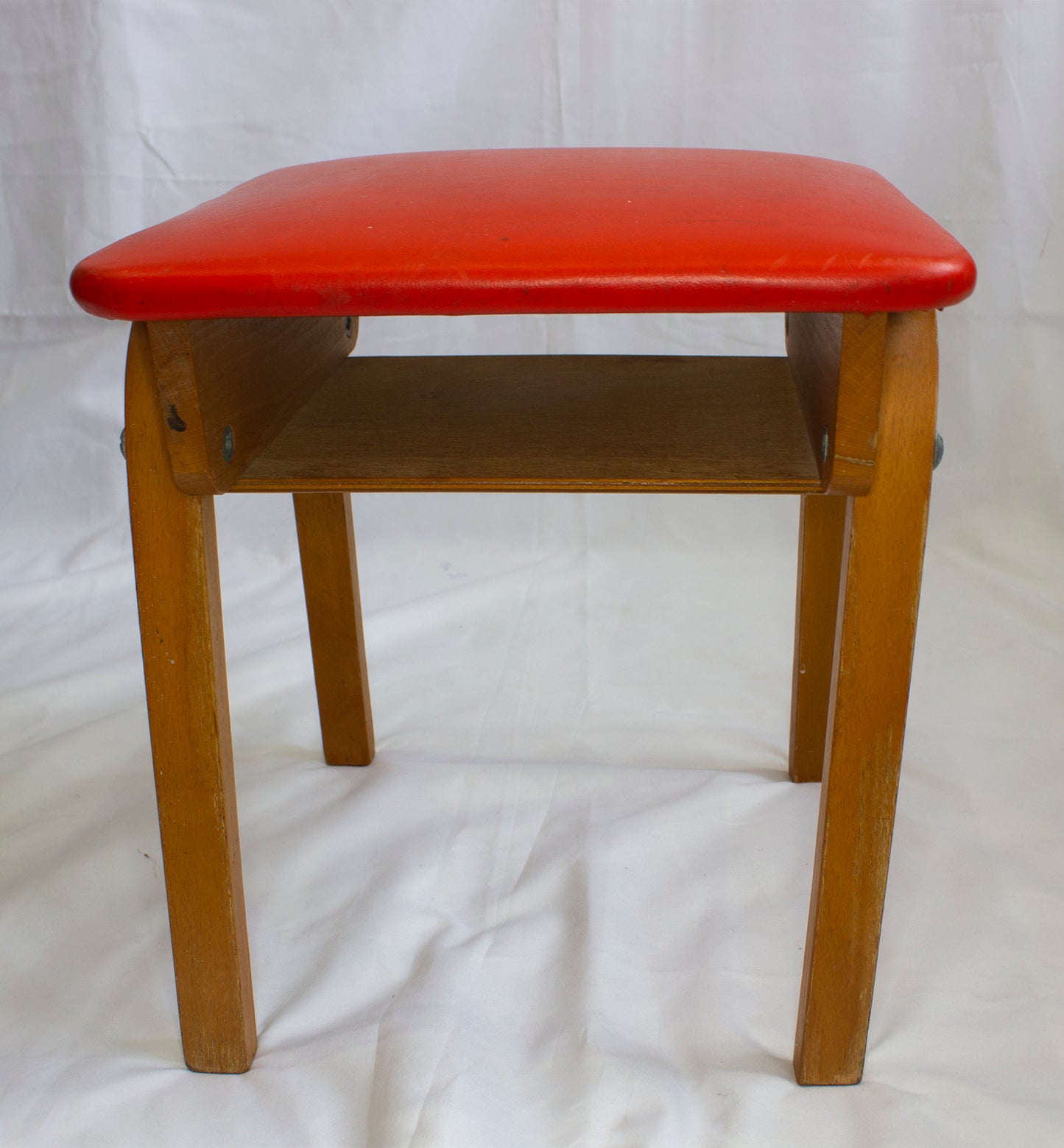 Orange Stool with shelf underneath  60s