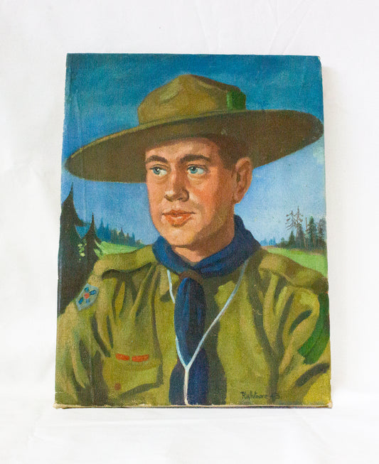 Fab Late 40s Oil Painting of a Boy Scout dated 1943