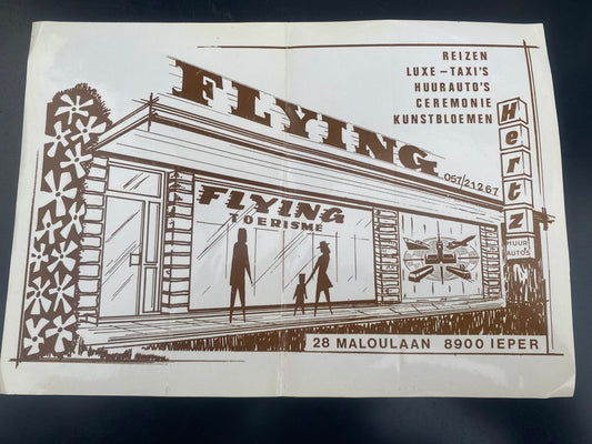 Flemish Belgium Sticker FLYING TOERISME REIZEN LUXE TAXI'S HUURAUTO'S CEREMONIE KUNSTBLOEMEN HERTZ MALOULAAN IEPER