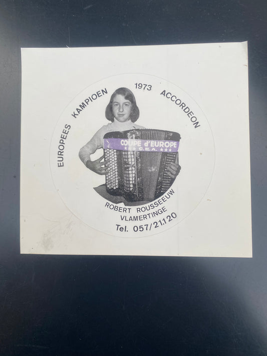 Flemish Belgium Sticker EUROPEES KAMPIOEN 1973 ACCORDEON ROBERT ROUSSEEUW VLAMERTINGE